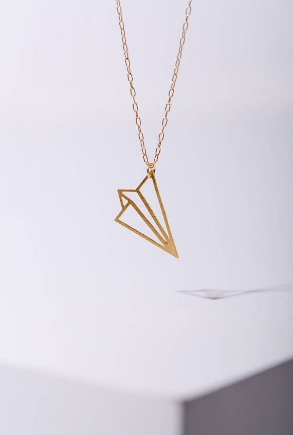 Sterling silver paper plane necklace, men origami jewelry
